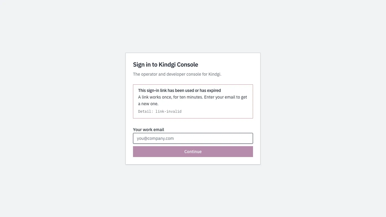 This sign-in link has been used or has expired. A link works once, for ten minutes. Enter your email to get a new one.